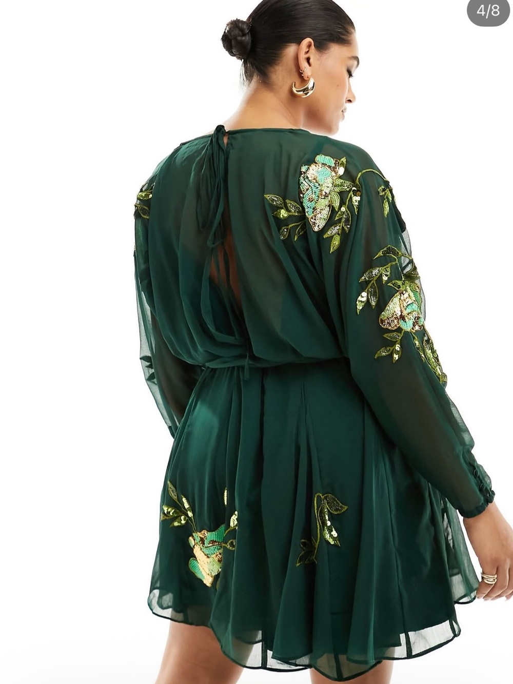 ASOS Dark Green Floral Embellishment mini dress NWT SIZE 18 - Picture 4 of 4
